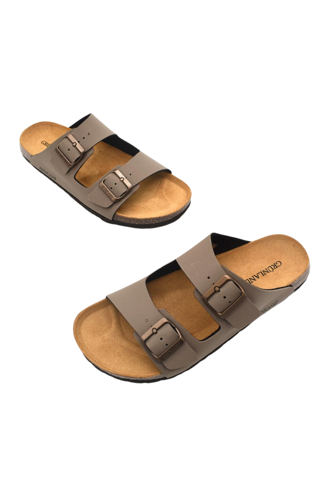 Ciabatte doppia fibbia da uomo in pelle Grünland