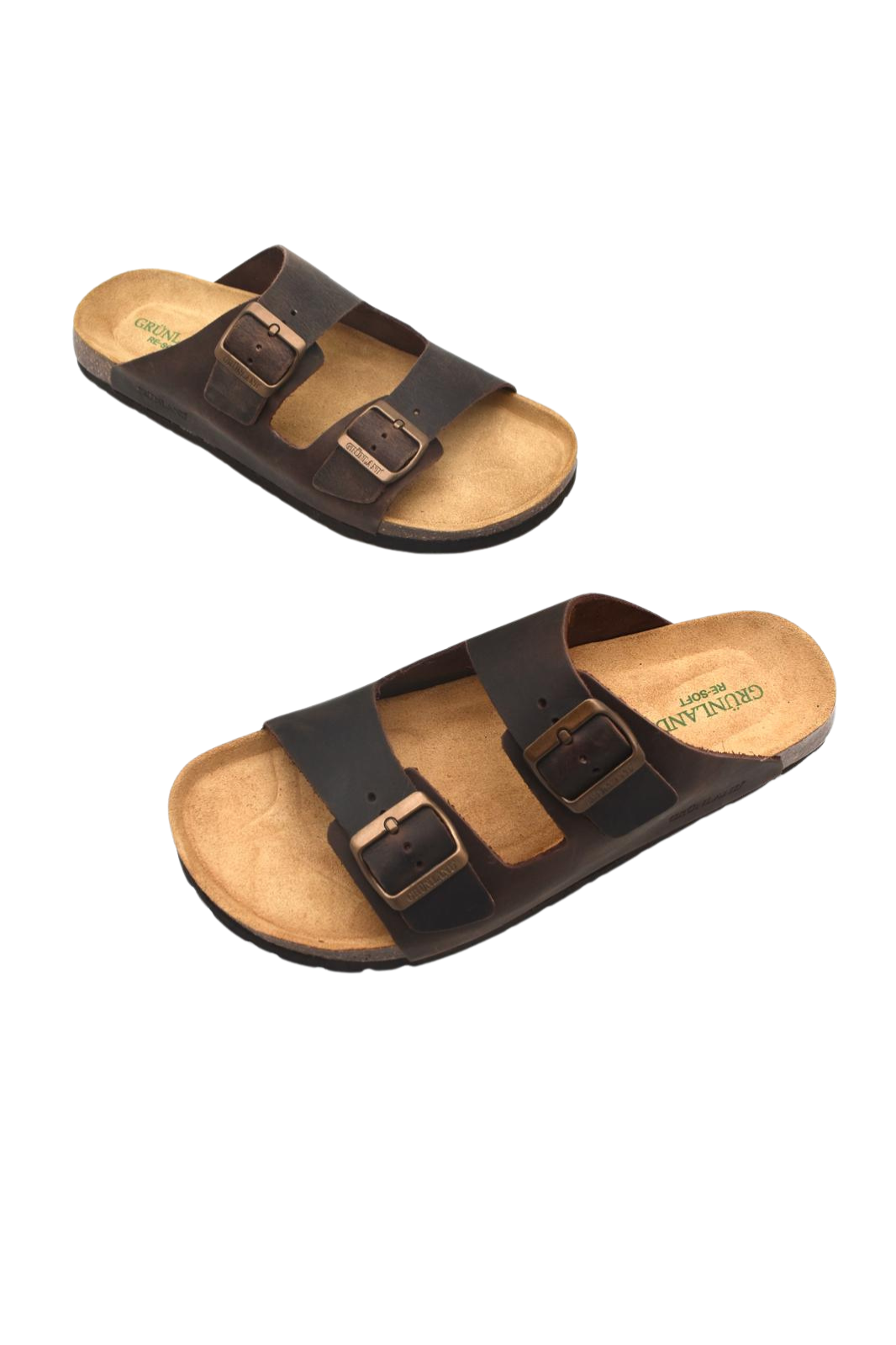 Ciabatte doppia fibbia da uomo in pelle Grünland