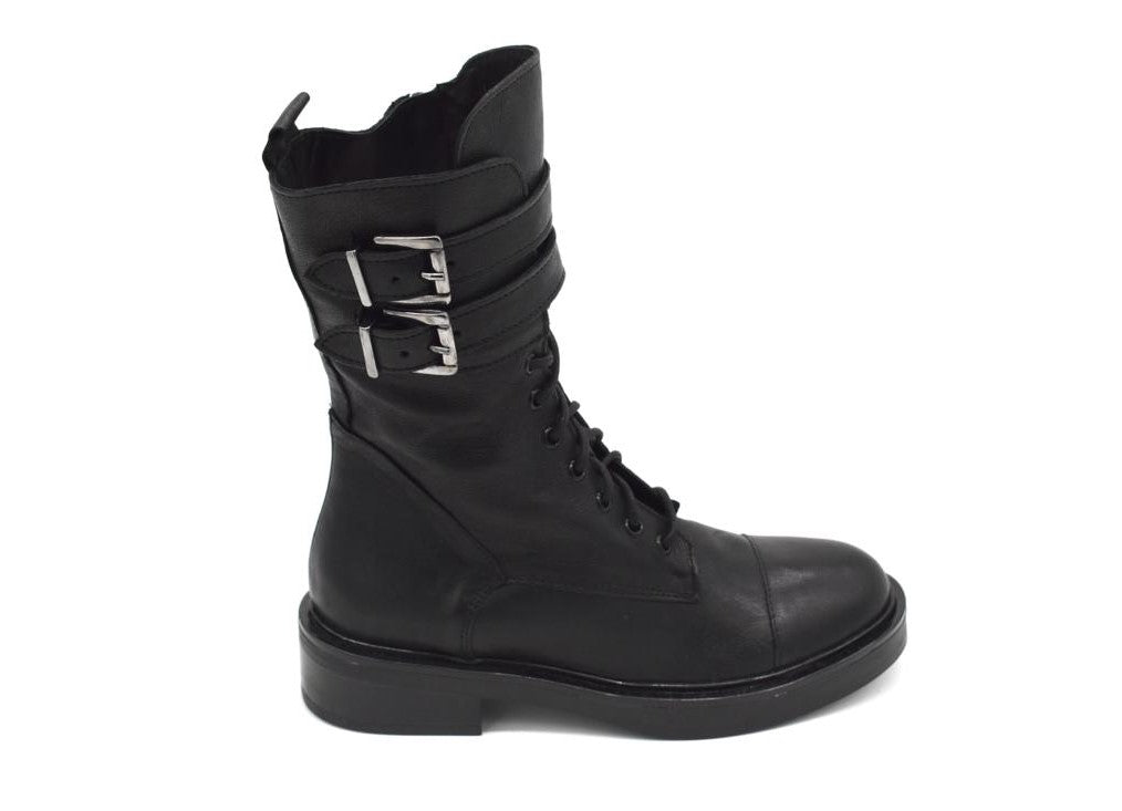 Stivaletto da donna allacciato con zip laterale e fibbie, in pelle Mad Mind