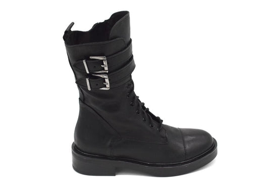 Stivaletto da donna allacciato con zip laterale e fibbie, in pelle Mad Mind