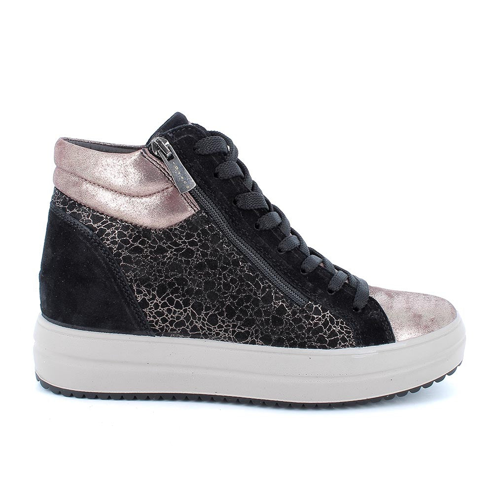 Sneakers alte da donna in pelle e camoscio Igi&Co