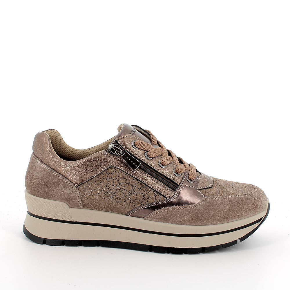 Sneakers da donna in pelle e camoscio con zip laterale Igi&Co