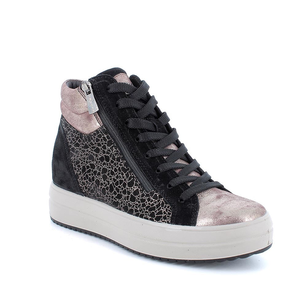 Sneakers alte da donna in pelle e camoscio Igi&Co