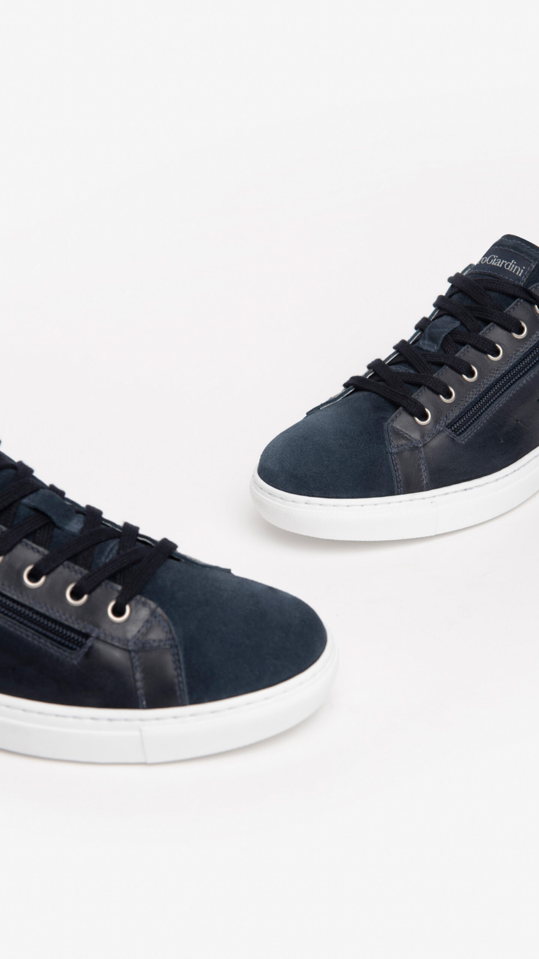 Sneakers da uomo con zip laterale in pelle e camoscio Nero Giardini